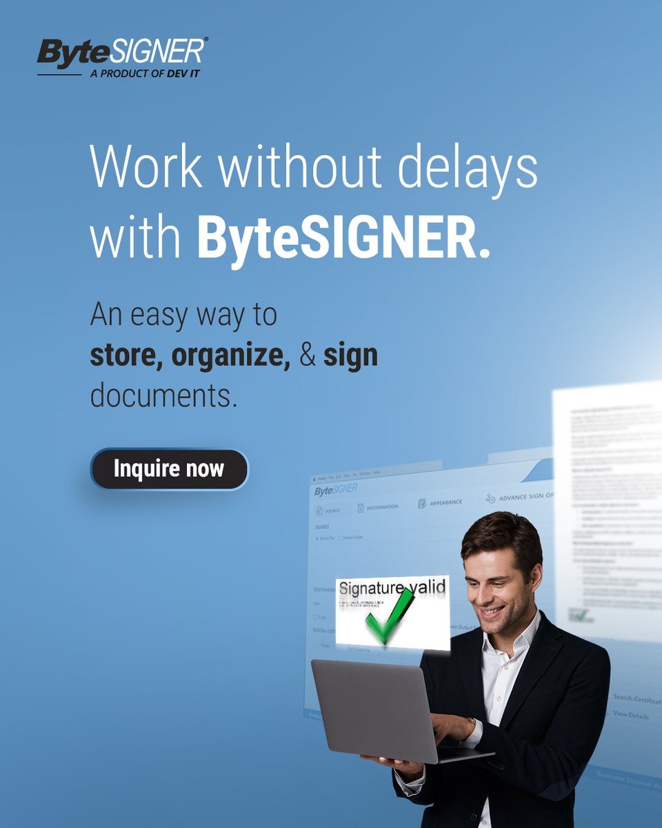 ByteSIGNER's tweet photo. Still chasing signatures and messy documents? 📄

ByteSIGNER helps you store, organize &amp; sign PDFs faster without workflow delays 🚀

👉 Book demo: https://t.co/nbb9P3eteK

#ByteSIGNER #DigitalSignature #PDFSigning https://t.co/srz0AgjxFQ
