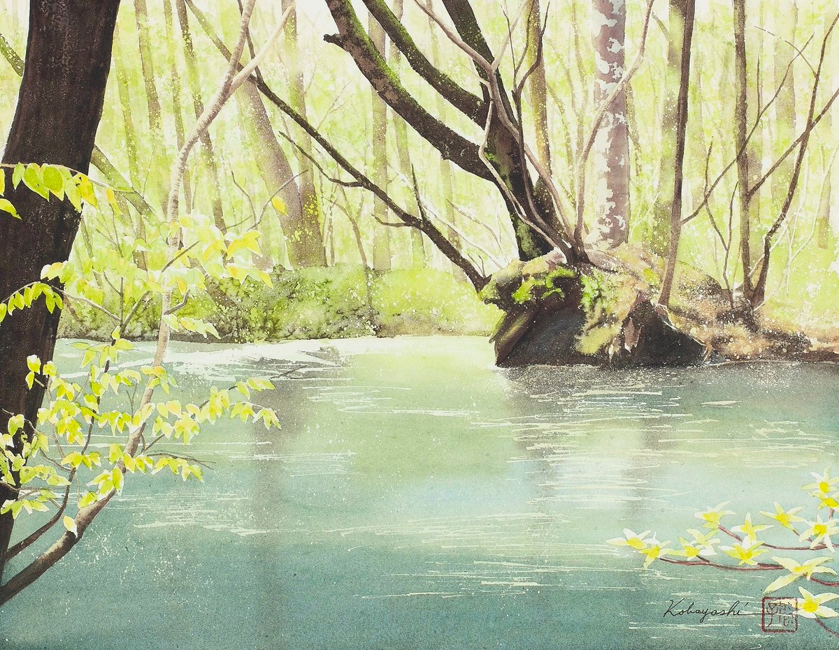 以前の絵 奥入瀬の朝・6号 Previous painting Oirase size 40cm × 30cm