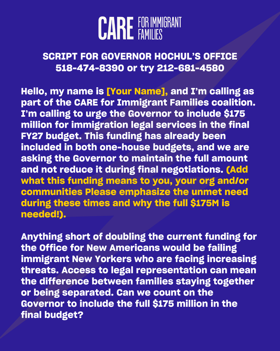 thenyic's tweet photo. Immigrant NYers need $175 million for immigration legal services—nothing less!

Today from 11 am to 12 pm we will be calling Gov Hochul's office demanding that the full amount not be reduced during final state budget negotiations. Join us!

Go to https://t.co/Js5BfGV2DG for more https://t.co/aZVl8gEY08