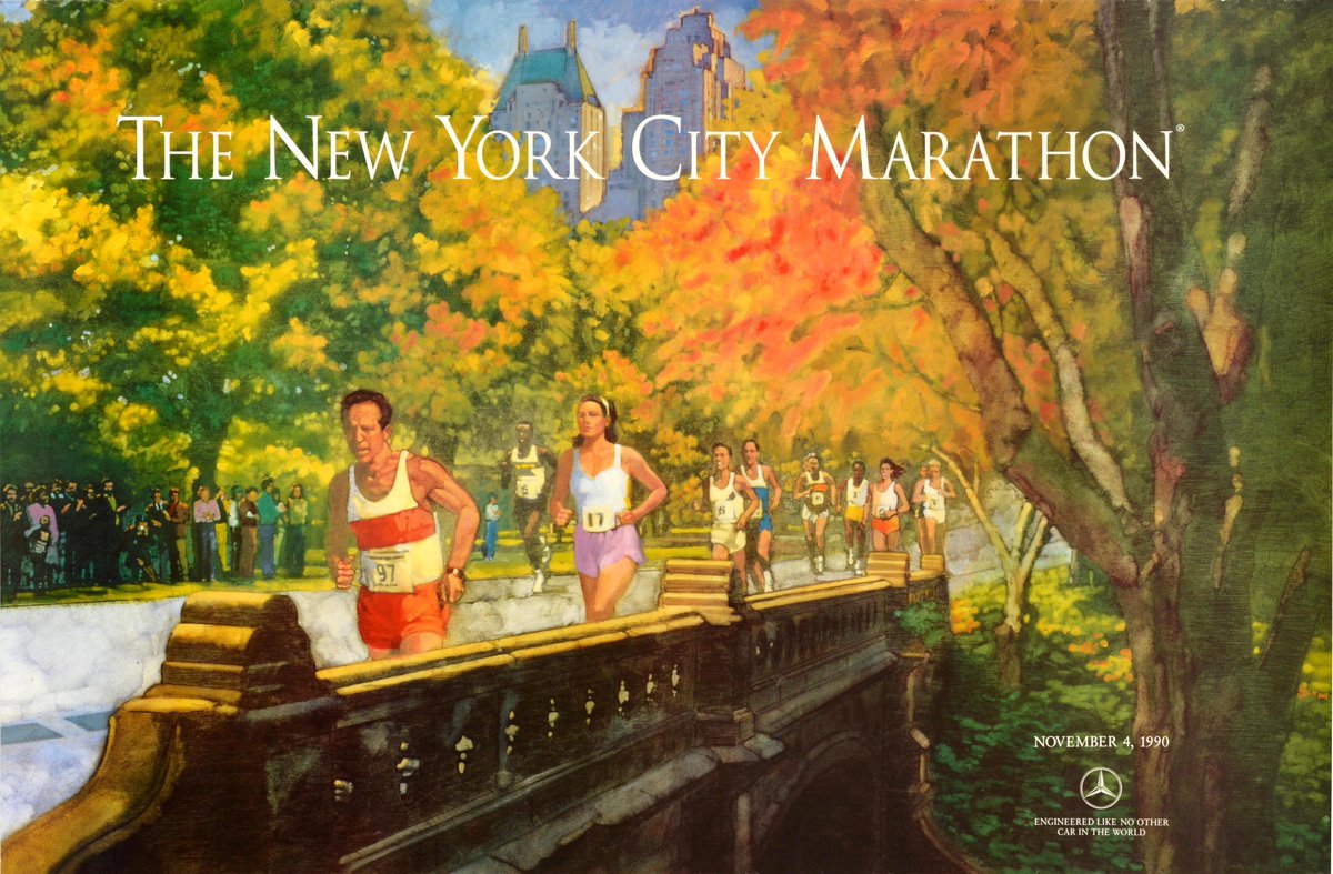 AntikBar's tweet photo. Original #vintage #poster of the day - The New York City Marathon • race sponsor Mercedes Benz (1990) → https://t.co/mV9D2frAjw
#NewYork #Marathon #Runners #CentralPark #Bridge #NewYorkCity #Spectators #MercedesBenz #Sponsor #Advertising #Art #NewYorkMarathon #RunningDay https://t.co/6ayeqCV24p