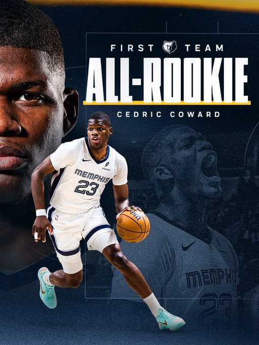MemGrizzSpain's tweet photo. 🐶 Cedric Coward ha sido elegido en el 1º Quinteto de Rookies de la temporada NBA.

🏆 Recompensa bien merecida a una temporada que, tras lo visto en pretemporada, nos sorprendió a todos.

➡️ Sus promedios han sido:
- 13,6 PPP
- 5,9 RPP
- 2,8 APP
- 47,1 % TC y 33,8% T3

Futura ⭐️ https://t.co/M7J0bR9rzI