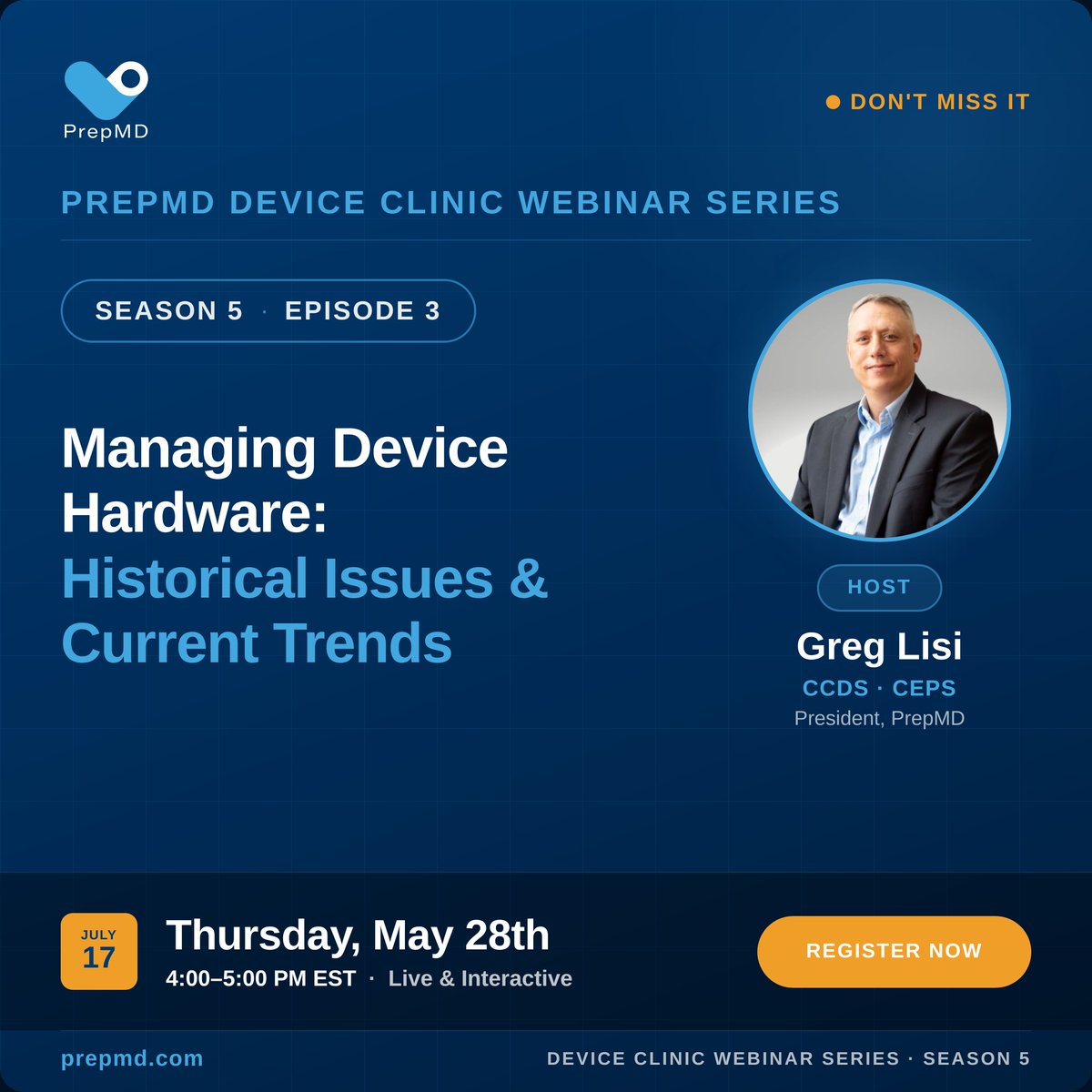PrepMD's tweet photo. JOIN US! Season 5, Episode 3 of the PrepMD Device Clinic Webinar Series - an engaging conversation on managing device hardware. Practical insights, real-world perspective, and strategies clinics can apply right now.

#DeviceClinic #PrepMD https://t.co/kFbaE8q6KF