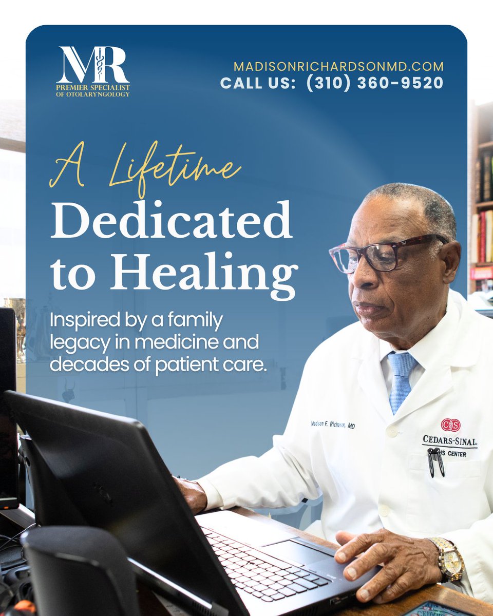MadisonFRichard's tweet photo. A career built on experience. A practice built on trust.

Learn more about Dr. Madison Richardson’s story and approach to ENT care.

📞 (310) 360-9520
🔗 https://t.co/FjTZEfZWBv

#ENTSpecialist #TrustedDoctor #BeverlyHillsENT https://t.co/r1vNInEk50