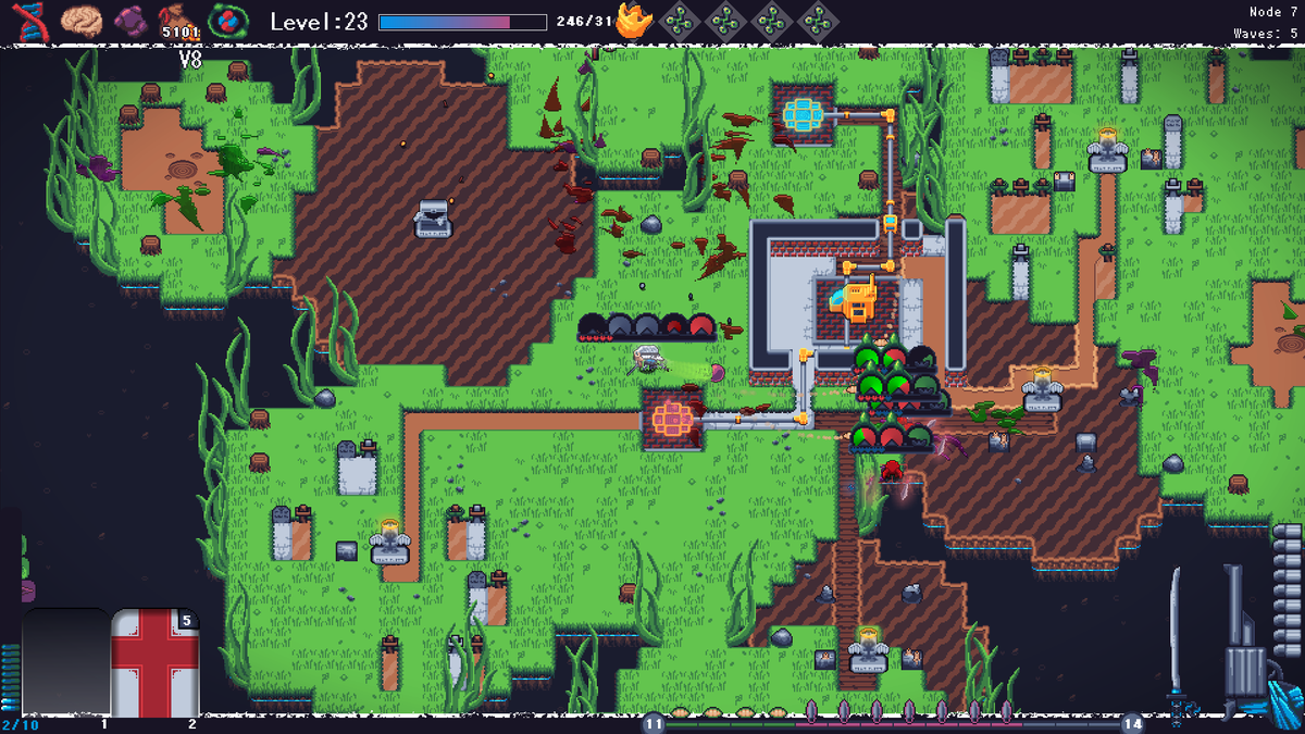 Pirate_Pop's tweet photo. Zoomed out screenshot of one of the levels due to a perk that gives huge vision range
#roguelite #pixelart https://t.co/RzHTmp09qN