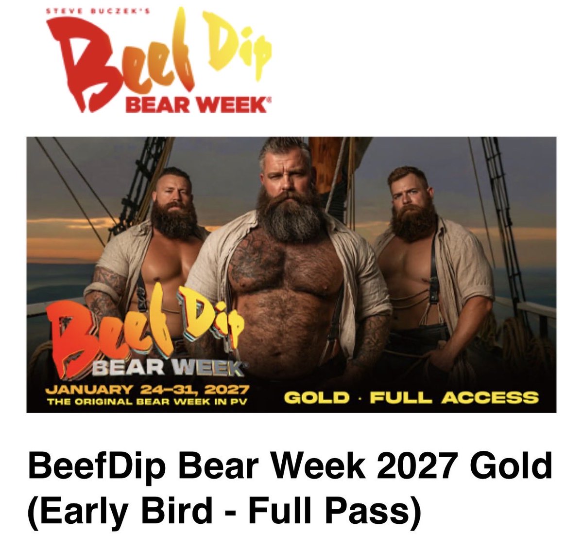ThatPhlBearCpl's tweet photo. Got our ticket to Beef Dip. Who will we see there? #beefdip #beef #bear #bearparty #bearweek #puertovallarta #gay #couple #beard #scruff https://t.co/kSvkQqeaW2