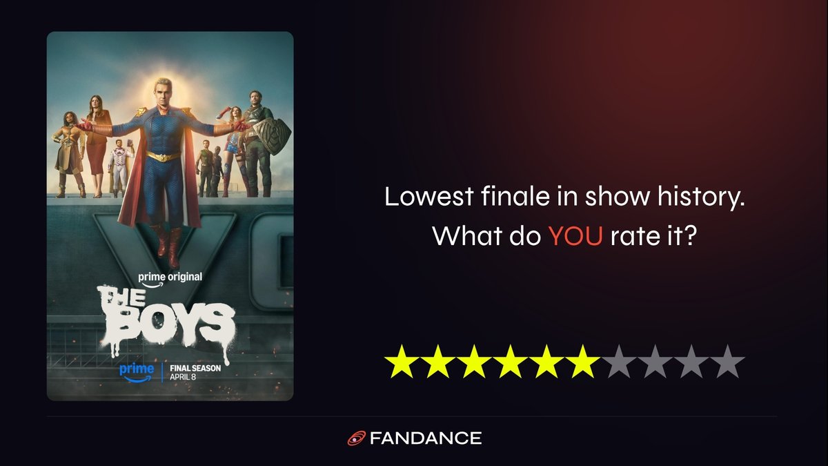 Fandance_io's tweet photo. The Boys S5 finale is done.😐
Donald Trump. Elon Musk. A lot of… choices were made.
The final two episodes are the worst the show has ever done. IMDb says 6.6⭐️

What do you think it deserves?

Rate it on Fandance. https://t.co/QwDgOHup3z