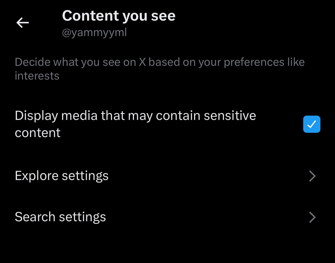 yammyyml's tweet photo. Reminder to enable this checkbox if you don't want to miss any fanarts from artists, twt tends to "mark media as sensitive" for no reason now and will shadowbn and hide posts if you have this unchecked https://t.co/nwE6ofvsCM