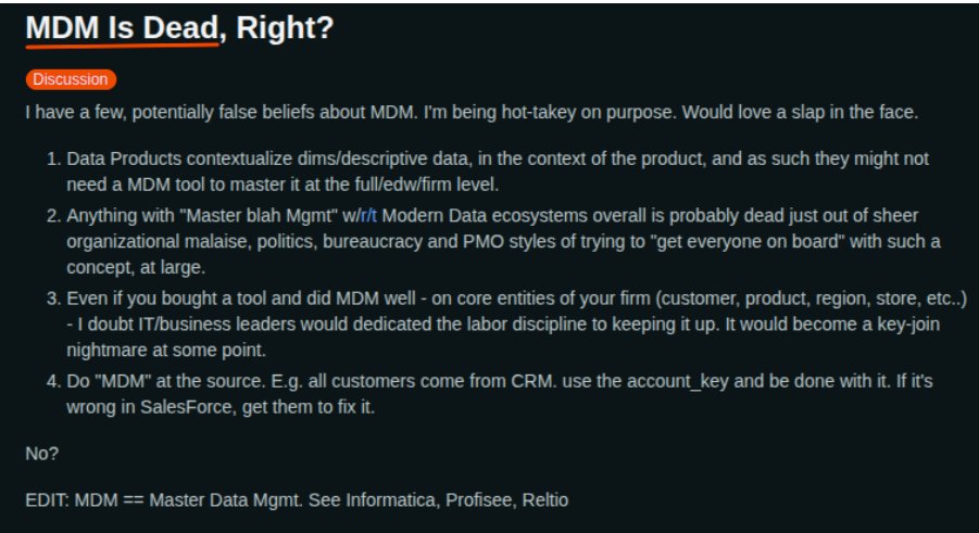 zinggoss's tweet photo. They're half right. Traditional MDM is dead. But entity resolution-powered MDM is alive. 
ML-based matching runs natively in your warehouse—no data movement. 

Discover What Replacing Traditional MDM:https://t.co/XtdKJDwuNM

#MDM #ZinggAI https://t.co/XNt8lZ7CuC