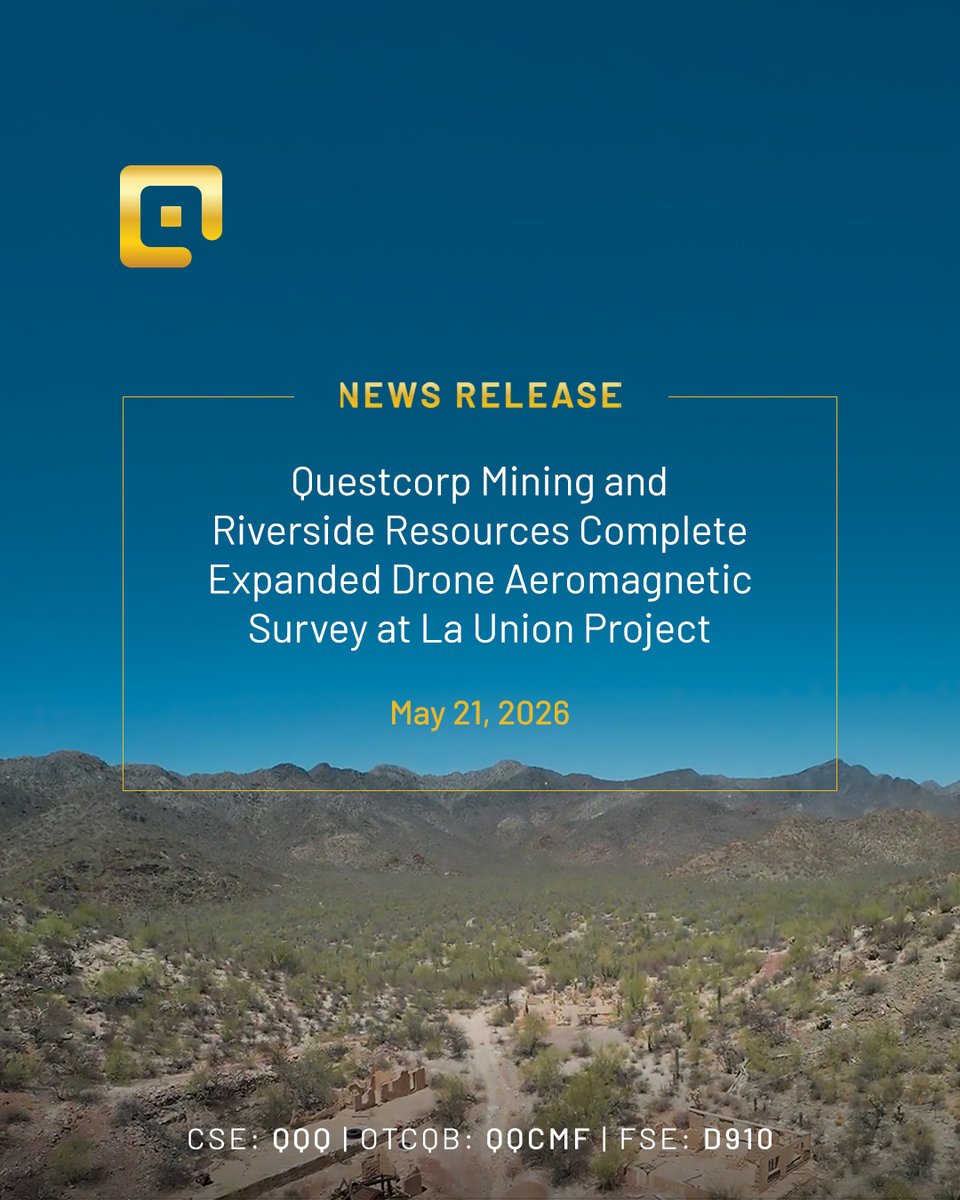 questcorpmining's tweet photo. #QQQ, along with Riverside Resources, has completed an expanded aeromagnetic drone survey at the La Union Project in Mexico. The new data will be used to refine drill targets ahead of the summer drill program.

Read: https://t.co/K4nJW9mUOC

🇨🇦 $QQQ.CN 🇺🇸 #QQCMF 🇩🇪 #D910 https://t.co/GDcQd1H2bI