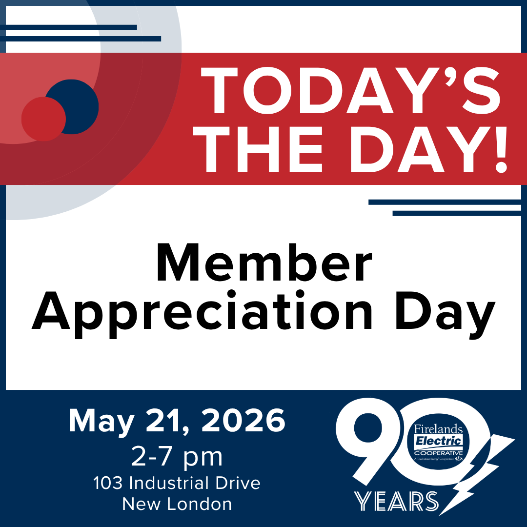 Firelands's tweet photo. 🎉 TODAY’S THE DAY! 🎉 We’re celebrating YOU — our valued members! Join us for an afternoon of fun, food, and community as we mark 90 years. 

Stop by any time between 2 and 7 pm ⏰ to connect, enjoy special activities, and win prizes. Thank you for being the heart of our cooperative! 💡❤️ #MemberAppreciation #FirelandsElectric #CommunityStrong #90Years
