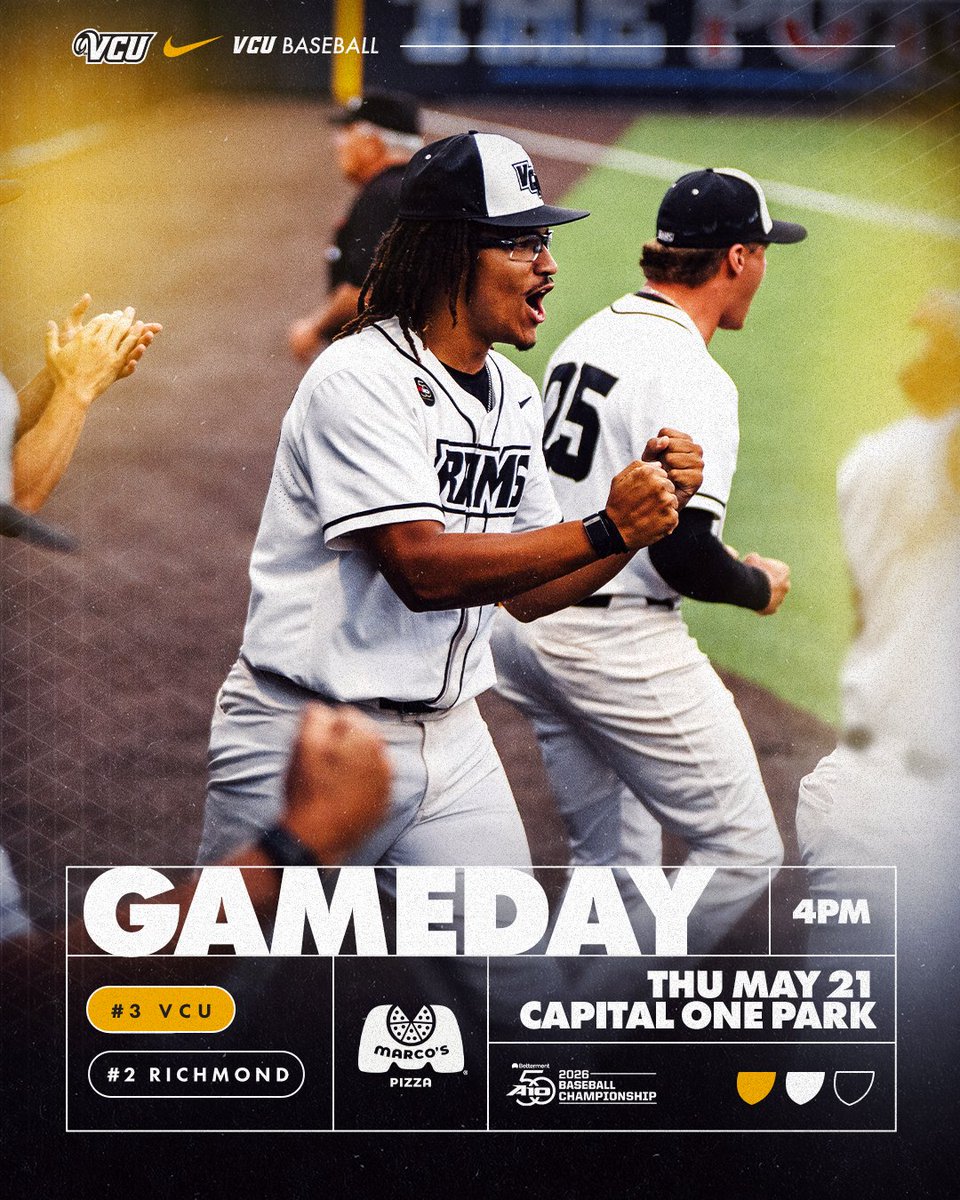 VCUBaseball's tweet photo. Onto the next🫡

🆚 No. 2 Richmond
📍 Tysons, Va.
🏟️ Capital One Park
🕓 4 PM
📺 https://t.co/AOSK7dI8cP
📊 https://t.co/0aWqVkqiv7
ℹ️ https://t.co/Cug7ue3JYW https://t.co/lrpTTaHbIV