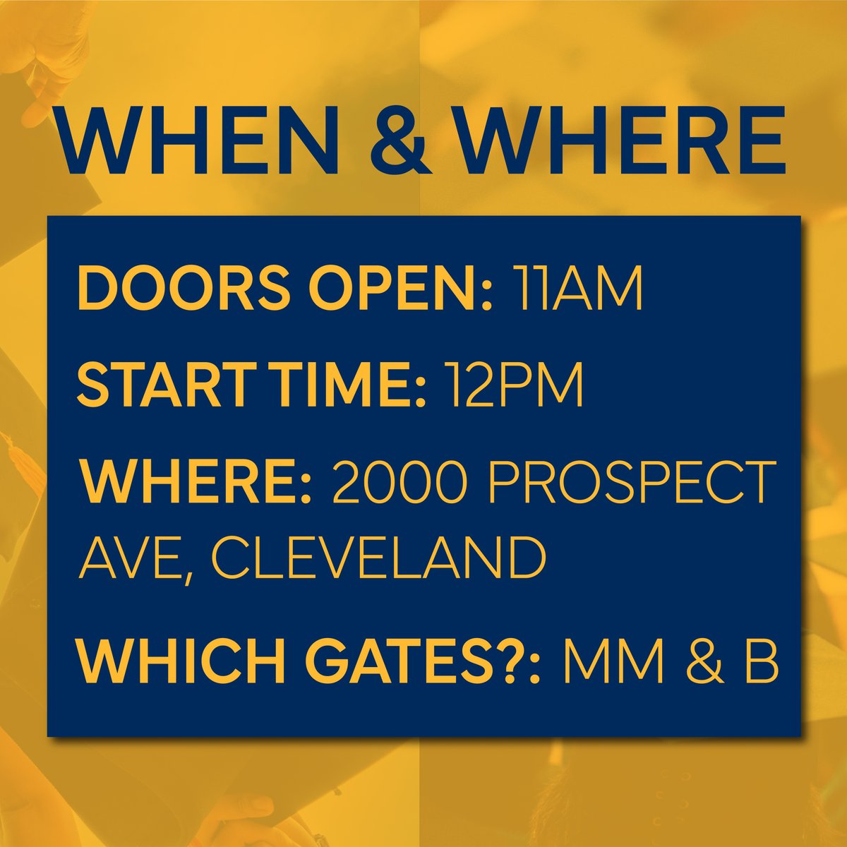 wolsteincenter's tweet photo. Attention Warrensville Heights Graduates and Guests! See the information above for everything you need to know when coming to the Wolstein Center this afternoon. Visit https://t.co/McLKhYb26A for more information on our bag policy and prohibited items. Congrats Graduates 💛 https://t.co/9qVjG0DMy5