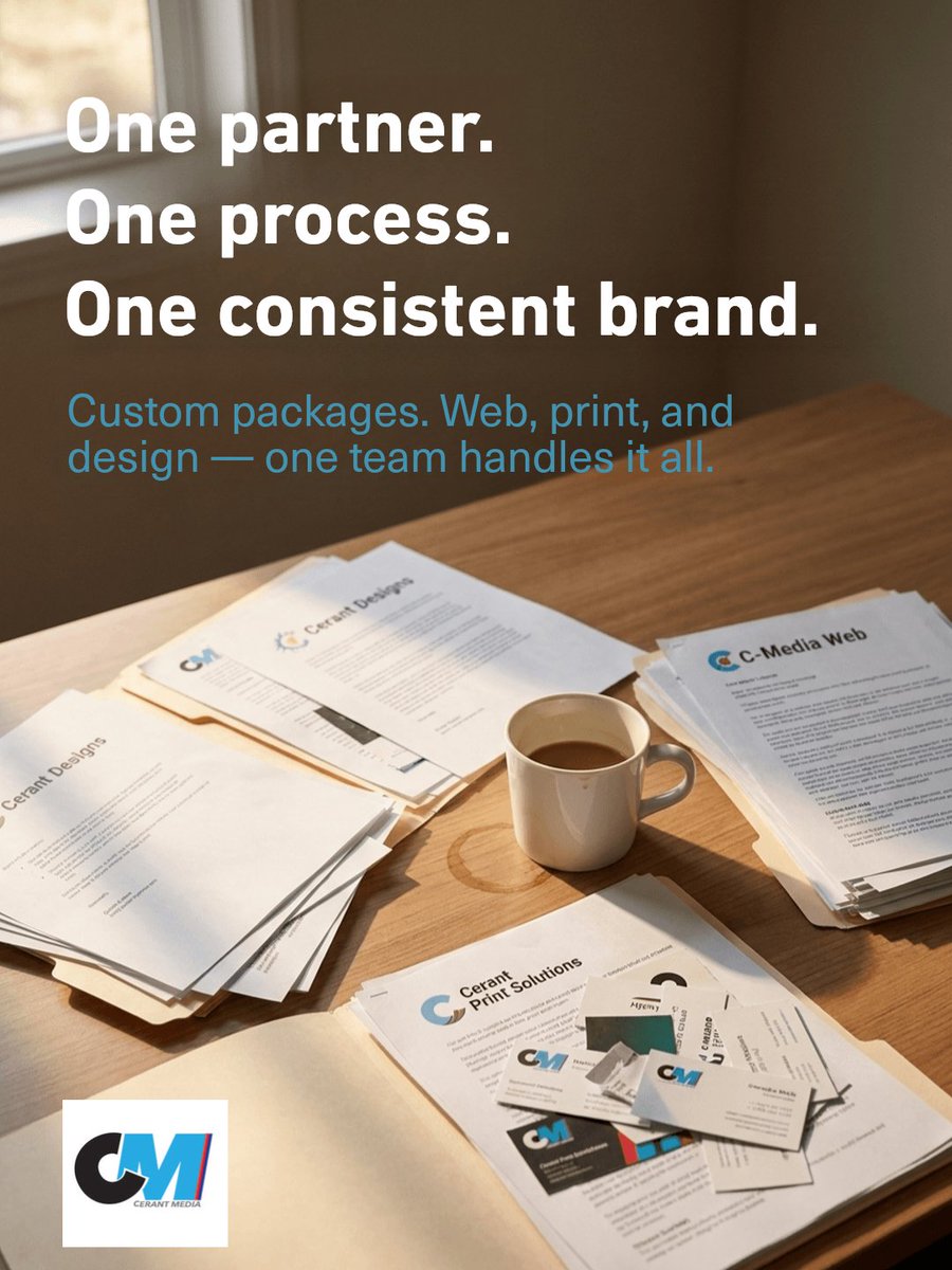 Frantzcerant's tweet photo. Tired of juggling multiple vendors and inconsistent branding? With Cerant Media, get one partner, one process, and a consistent brand look across web, print, and design. Simplify your marketing and move faster with confidence. https://t.co/ov19UnZCE7