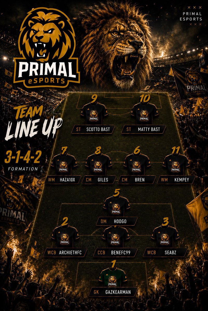 PrimalVPG's tweet photo. Thursday Night Football!! ⚽️
Team Line Up For Primal eSports 🦁🔥
#VPG #PRIML #TeamLineUP https://t.co/iry8r6LFcE