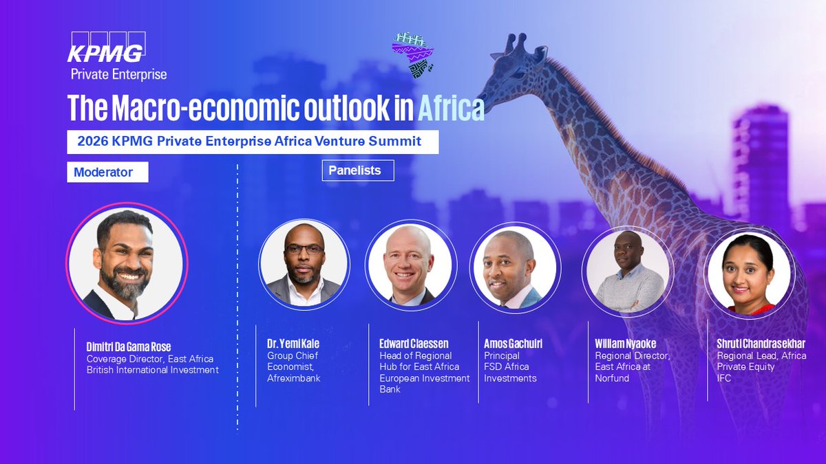KPMGAfrica's tweet photo. Join us tomorrow at the 𝟮𝟬𝟮𝟲 𝗞𝗣𝗠𝗚 𝗣𝗿𝗶𝘃𝗮𝘁𝗲 𝗘𝗻𝘁𝗲𝗿𝗽𝗿𝗶𝘀𝗲 𝗔𝗳𝗿𝗶𝗰𝗮 𝗩𝗲𝗻𝘁𝘂𝗿𝗲 𝗦𝘂𝗺𝗺𝗶𝘁, where leading experts will explore the macroeconomic forces shaping Africa’s future. https://t.co/Vqbb6okKGy