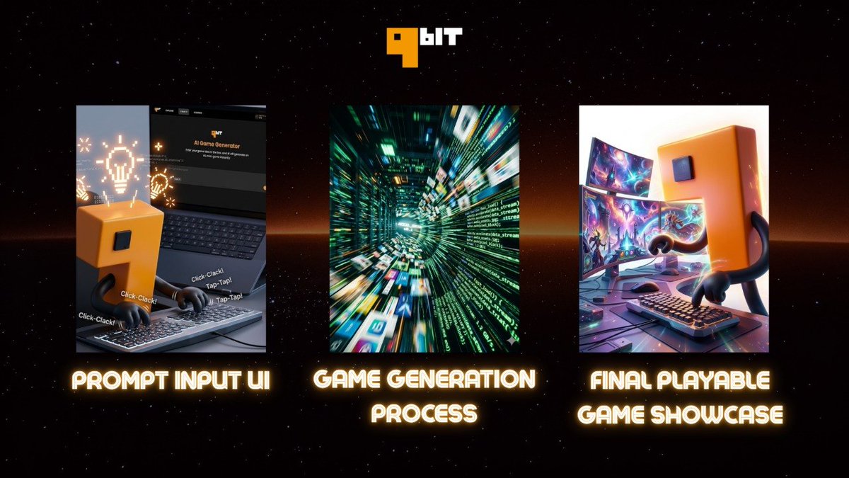 official_9bit's tweet photo. ๐ฅ PROMPT โ GAME in under a minute.
Our AI Game Generator only takes 3 steps to create a game:
1. Type your idea
2. Watch the magic happen
3. Play your game instantly
This is actually insane๐ฅ
Game devs & creators, your move now: https://t.co/iPOuPjgZ34
#9bit #AIGaming #AIGD