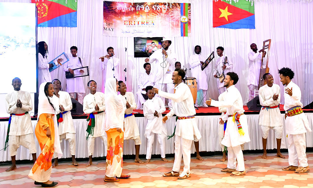 shabait's tweet photo. As part and parcel of the ongoing festivities for the 35th Anniversary of Independence Day, the Ministry of Foreign Affairs hosted a Celebratory Reception yesterday evening attended by senior Government/PFDJ officials, Members of the Diplomatic Corps and all MFA  staff.  

Keynote speech by Minister Osman Saleh (link below).  Event featured cultural shows, dramas etc.  

*"...Just as our people demonstrated extraordinary courage, sacrifice, and unwavering commitment during the years of the armed struggle, they have, in the post-independence era, mirrored that same indomitable national resolve, dignity, and sense of ownership over their country. This enduring devotion and patriotic spirit constitute one of the most remarkable chapters in Eritrea’s modern history".

*"...Eritrea remains steadfast in its conviction that the domestic affairs of sovereign nations must be resolved through nationally owned solutions, free from external interference, coercion, or imposition. Eritrea further maintains that the establishment of a just, balanced, inclusive, and genuinely representative international order is indispensable to the advancement of lasting peace, justice, stability, and equitable cooperation among nations. These principled positions, once deliberately dismissed, distorted, or marginalized, are today gaining increasing recognition and resonance among peoples and states across the world".

*"...To concluded, the Government and people of Eritrea reaffirm their unwavering commitment to principled engagement in international affairs and their continued readiness to contribute to the peace, stability, dignity, and collective prosperity of the peoples of our region, our continent, and the wider world".
https://t.co/TFfRhRiSFn