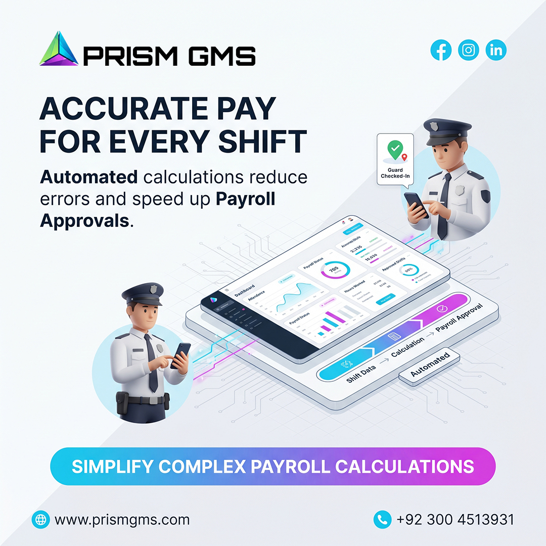 prismgms's tweet photo. Manual payroll creates delays and costly errors.

Prism GMS automates payroll calculations using real-time attendance and shift data for faster approvals and accurate payments.

Smarter workforce management for modern security operations.

🌐 https://t.co/PyIJCv73zk

#PrismGMS https://t.co/dKG7AXpaJm