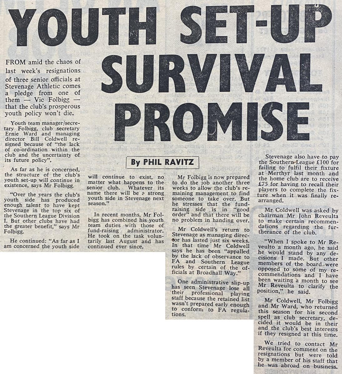 StevenageFA's tweet photo. 📆 OTD 50 years ago | Vic Folbigg pledged that Stevenage Athletic's youth team would survive, even if the senior team didn't.

The following season, he became Stevenage Borough's first ever manager.

🗞 The Comet https://t.co/km6cNlNtR4