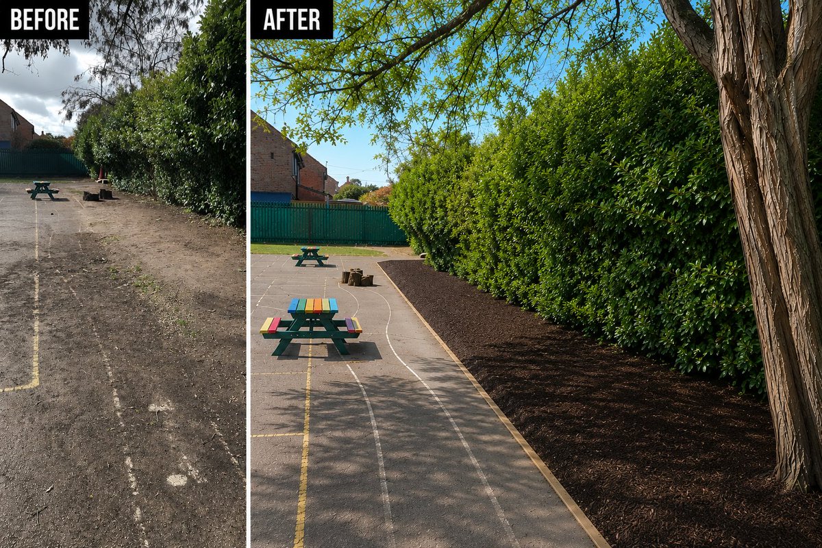 PlayspacesPlay's tweet photo. Out with the mud 👋🌱
In with fresh new surfacing 🙌
Cleaner, safer and ready for all-weather play all year round 🌿✨
#playspaces #playgroundsurfacing #outdoorplay #eyfs #send #allweatherplay #outdoorlearning #schoolplayground #ukschools #madeinkent https://t.co/moJYkBPO8p