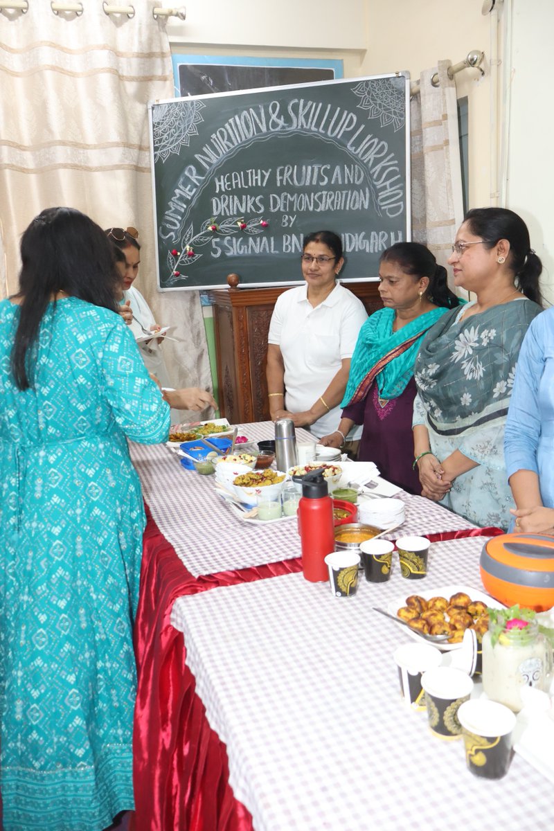 RCWA5SIGNALCHD's tweet photo. On 21st May 2026, RCWA, 5 Signal Bn organized a "Summer Nutrition and Skill up Workshop" on food preservation, healthy snacks. Participants enthusiastically showcased nutritious and traditional dishes, making the workshop interactive. https://t.co/U6LBkoOvUw