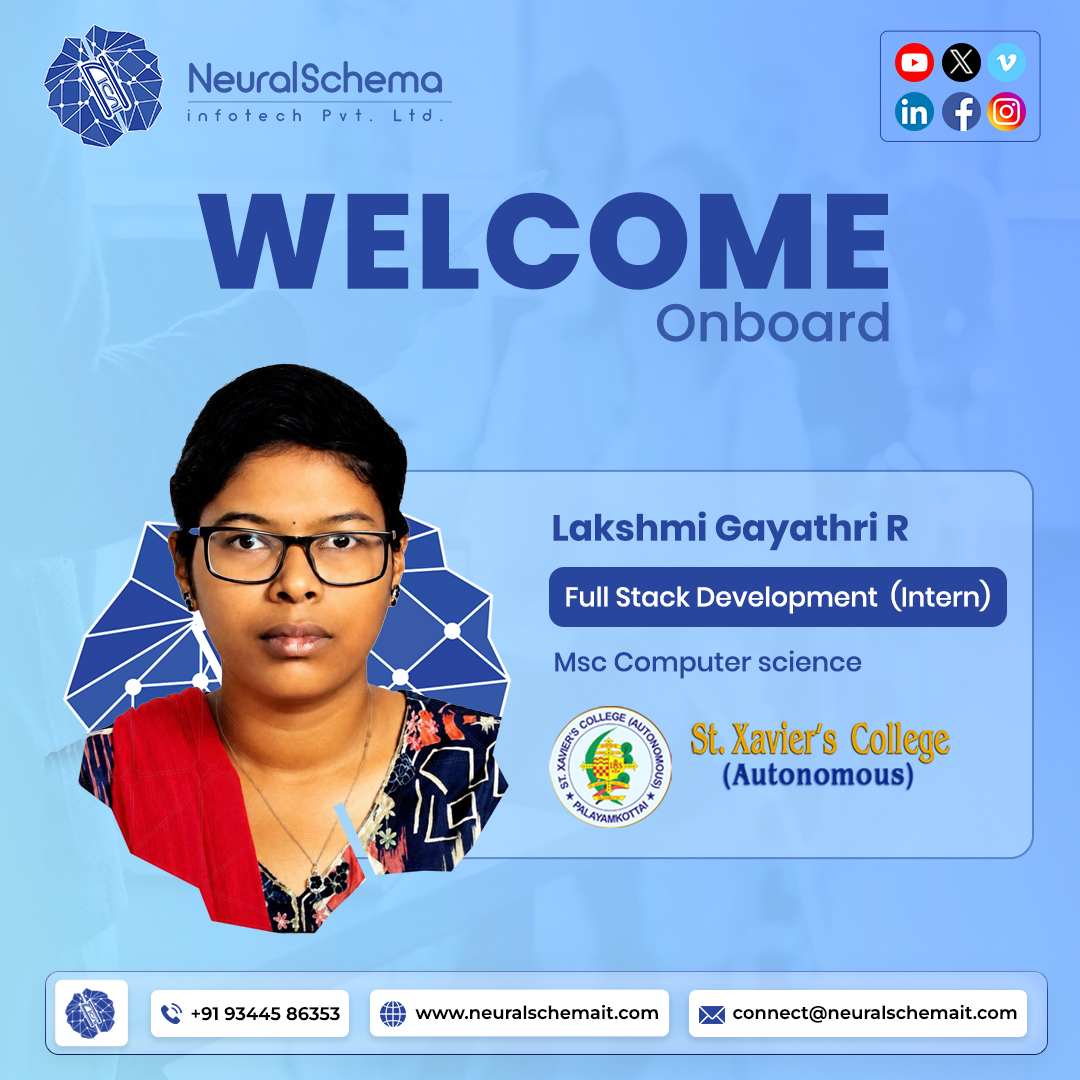 NeuralSchema1's tweet photo. 🎉 Welcome aboard to our amazing interns at Neural Schema Infotech! 🚀
Excited to have fresh minds join our team for a journey of learning, innovation &amp; growth. 
🌟Here’s to new experiences, real-world projects, and great achievements together! 💼✨
#NeuralSchema #WelcomeInterns https://t.co/RLD1gLti9j