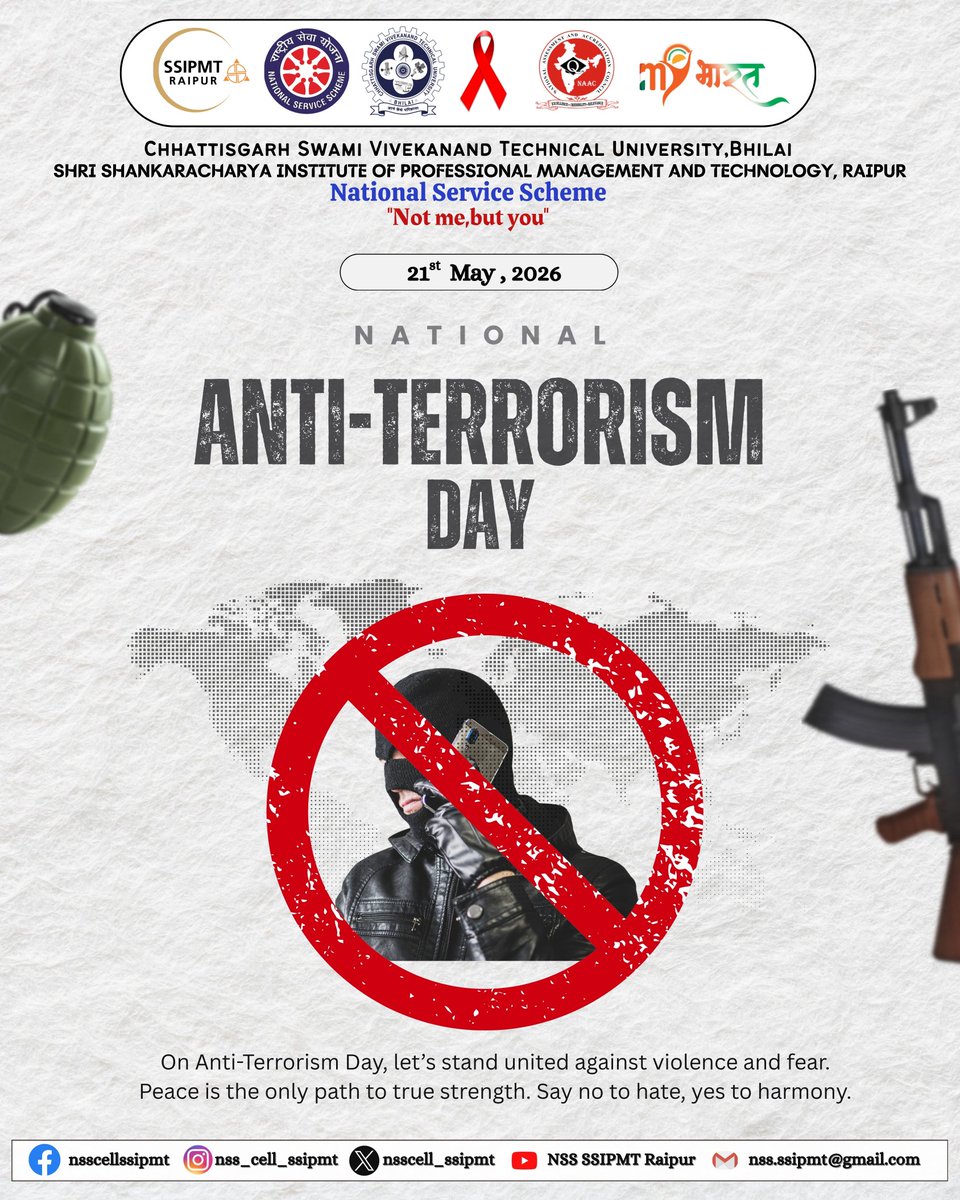 nsscell_ssipmt's tweet photo. Jai Hind! 🇮🇳
Terrorism spreads fear, but unity spreads strength. 💪🏼❤️ On National Anti-Terrorism Day, let us stand together for peace and humanity. 🕊️🤝 Every voice against violence is a step toward a safer tomorrow. 🌍✨ Choose harmony over hate and hope over destruction. ❤️‍🩹 https://t.co/GJaTjJ0mxI