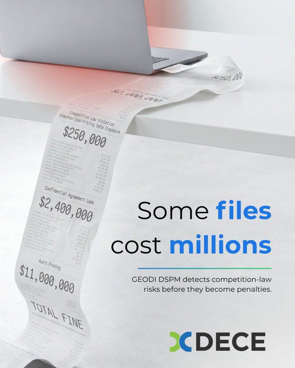 SoftwareDECE's tweet photo. Some files cost millions.

Competition law risks are often discovered too late 
during audits, investigations, or after a data leak.

Explore more details: https://t.co/PEjPqPIqBq

#CompetitionLaw #DSPM #Compliance #AuditReady #GEODI https://t.co/XCnxqs7Fws