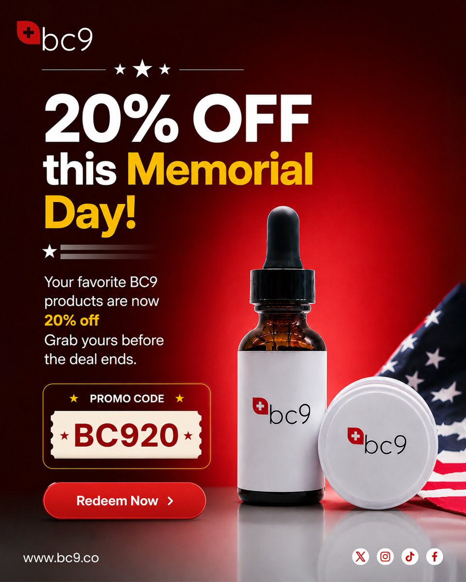 bc9co's tweet photo. Memorial Day savings are here 🇺🇸🔥

Get 20% OFF your favorite bc9 products with code BC920 before the deal ends.

Premium quality. Limited-time savings. ⚡

#bc9 #MemorialDay #MemorialDaySale #BC920 #ResearchCompounds #LabGrade #HolidaySavings

⚠️ Disclaimer:
For research purposes only. 🛑 Not for human consumption.
