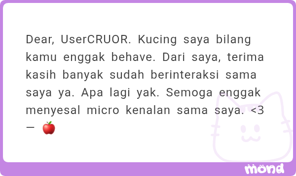 CakeGabriels's tweet photo. Buat Solenne, jangan kapok kenalan sama sender.

Buat Cruor, BEHAVE COOOOO.

Rombongan lagi huhu, buat Love-Lies-Bleeding, Jasmine, Menur, Aquila, sama Nemesis!

Buat Enne, disuruh jadi hengker epep katanya. https://t.co/OVziUab9BC