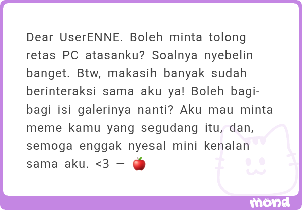 CakeGabriels's tweet photo. Buat Solenne, jangan kapok kenalan sama sender.

Buat Cruor, BEHAVE COOOOO.

Rombongan lagi huhu, buat Love-Lies-Bleeding, Jasmine, Menur, Aquila, sama Nemesis!

Buat Enne, disuruh jadi hengker epep katanya. https://t.co/OVziUab9BC