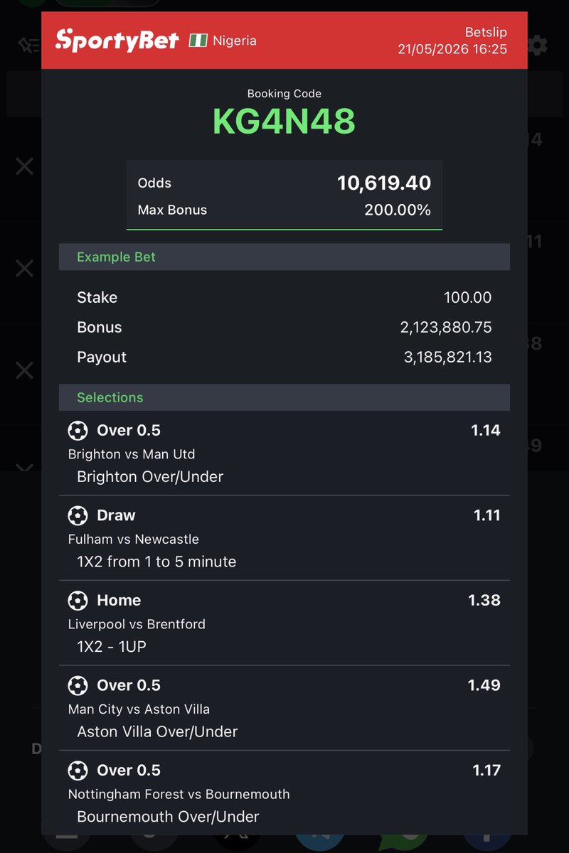 Bw_princes's tweet photo. Weekend Mega Odds 

🏦 1200+ Odds ➡️  RH4K21 [⚽️]
🏦 188+ Odds ➡️ KCFTJY [⚽️🏀⚾️]
🏦 10k+ Odds ➡️ KG4N48 [⚽️⚽️]

Stake, edit and flex bet 
💯💯❤️❤️ https://t.co/CQzN8XtSCg