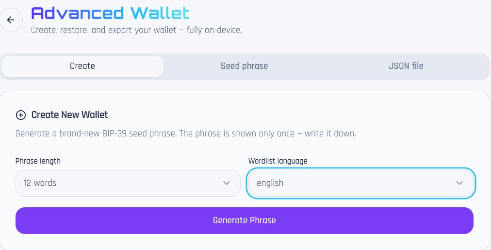 3dordi's tweet photo. The Ultimate Bitcoin Wallet for Ordinals (NFTs) Creators & Collectors:

1. Multilingual Security: Create a 12 or 24-word seed phrase in 10 different languages.
2. Advanced Recovery: Total control of your Bitcoin wallet with full support for 12/24 words seeds, multi-language phrases, and custom Derivation Paths.
3. Seamless Compatibility: Effortlessly restore your wallet using legacy JSON backup files.