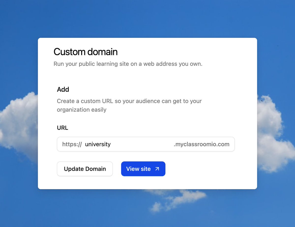 classroomio's tweet photo. Previously your school used to be hosted on `<slug>.classroomio.com`

We've updated independent schools to `<slug>.myclassroomio.com`

This will allow us support more customers as we grow and not conflict the https://t.co/CFQ7MytIfo domain with schools built on top of ClassroomIO https://t.co/VQxPeswYSS