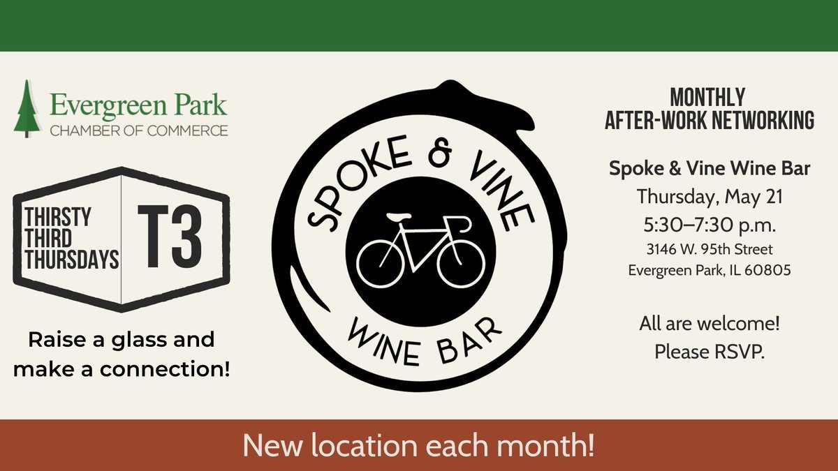 EPCC_60805's tweet photo. Thirsty after work? Come mingle at T3 (Thirsty Third Thursday) tonight!  

5:30–7:30 PM @ Spoke &amp; Vine Wine Bar 🍷🤝

Please RSVP so we can give the host an accurate headcount:  
https://t.co/VQbfPB6Fjl https://t.co/JXSLFREfaB