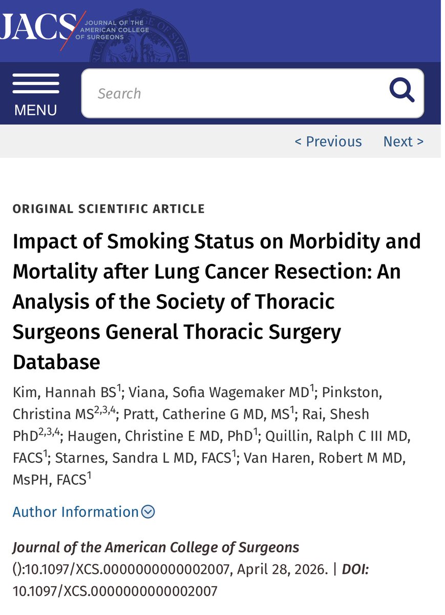 UCMCCTS's tweet photo. Featured in @Medscape News 🚨

Smoking status and outcomes after lung cancer surgery🫁
This work adds important evidence to the evolving discussion on preop smoking cessation and surgical outcomes.

🔗 https://t.co/QmfEewOabA

Congrats @hannahkim417 @Sofia_WViana @rvanharen https://t.co/upgX3knN3d