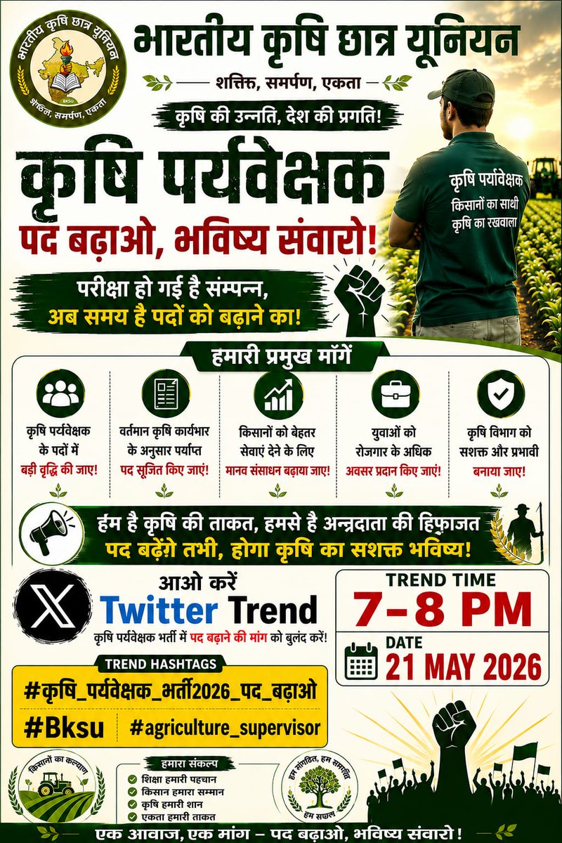 Premprakas50162's tweet photo. कृषि विभाग में जरूरत भारी
फिर पद संख्या इतनी कम क्यों सारी?
#कृषि_पर्यवेक्षक_भर्ती2026_पद_बढ़ाओ
#agriculture_supervisor
#bksu https://t.co/5WVMwdBUYd