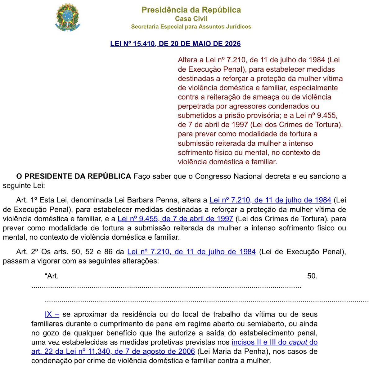 leonardobmalves's tweet photo. ATENÇÃO! Publicadas hoje 4 leis que buscam aprimorar o sistema de combate à violência contra a mulher. https://t.co/VUUX6tUve1
