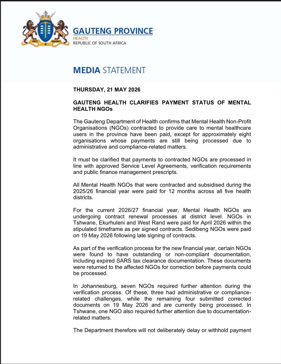 Gauteng Health tweet media