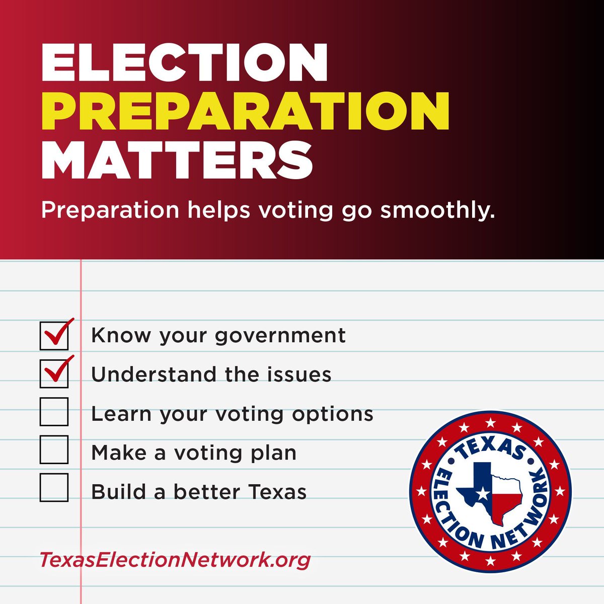 TexasElection's tweet photo. Preparing for elections doesn’t have to be complicated.
Knowing important dates, understanding voting options, and checking registration status early can make the process much easier.

How do you usually prepare before an election?
#TexasElectionNetwork #VoterEducation https://t.co/FvgCCI25F3