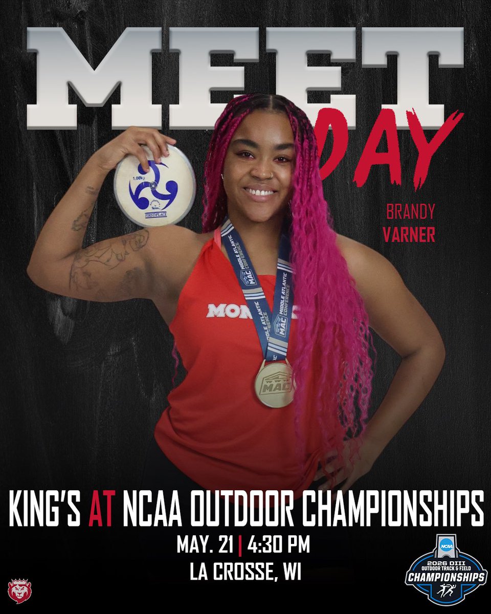 KingsMonarchs's tweet photo. OTF | DAY ONE ON DECK🔥👑 

Brandy Varner of @KingsXCTrack is at the NCAA Championships TODAY in La Crosse, WI, as events begin at 10 AM and she lines up for the women’s discus at 4:30 PM!🦁

🎥:https://t.co/uJNKDTWpUL

📊:https://t.co/OW0Garxkx7

#MonarchNation // #EarnTheCrown https://t.co/SAvpczQ523