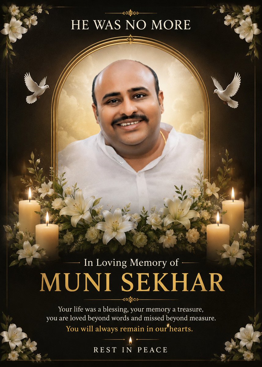 JaganannaCNCTS's tweet photo. Deeply saddened by the untimely demise of MUNI SEKHAR ( @VoiceOfAndhrite ) anna.

A warm-hearted person whose smile & kindness touched many lives.

May his soul rest in peace and may his family find strength & courage during this painful time.

You will always remain in our hearts Anna. 💐🕯️

#RIPMuniSekharAnna #YSRCP