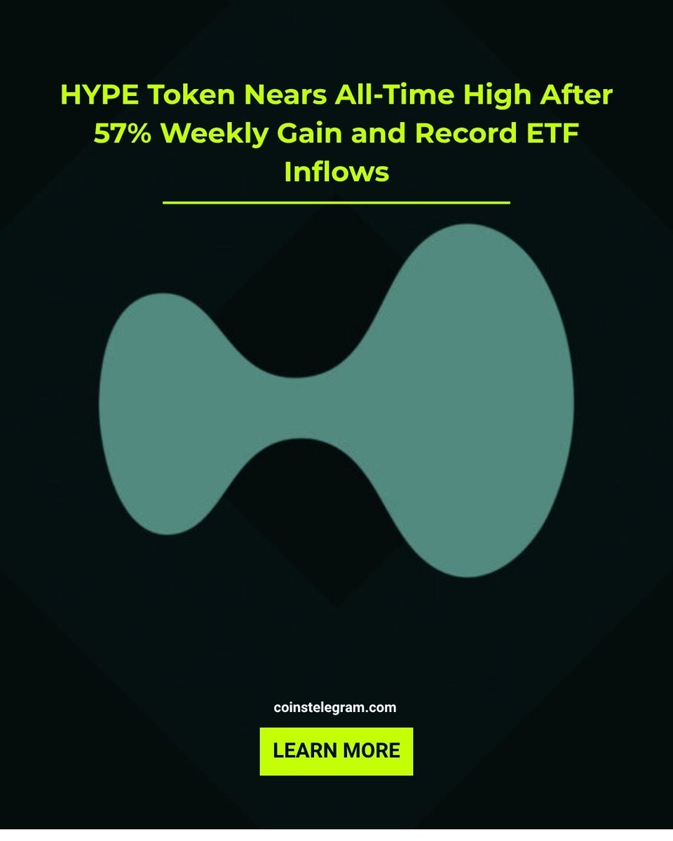 Coinstelegram1's tweet photo. HYPE Token Nears All-Time High After 57% Weekly Gain and Record ETF Inflows

https://t.co/VC6bfyXbV1 https://t.co/nBkcWSHNnM