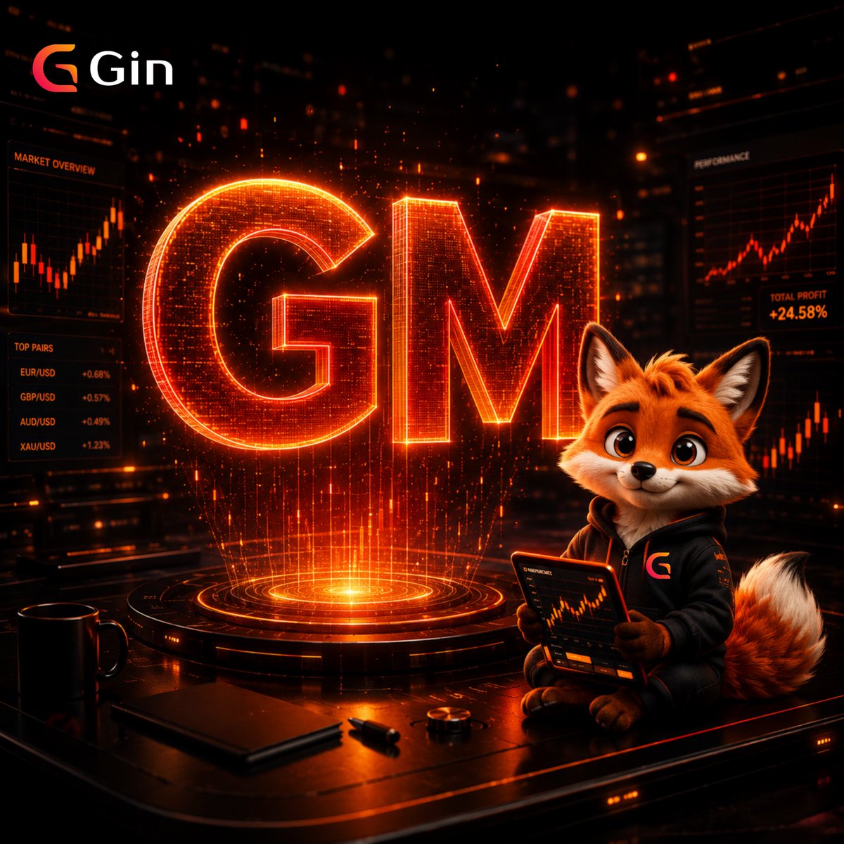 GinMiniFX's tweet photo. 早安，交易员们！当“GM”的霓虹划破赛博黎明，Gin交易所的财富齿轮已为你们悄然转动——看这K线如金瀑倾泻，连小狐狸都捧着平板捕捉上涨信号。别眨眼，下一个24.58%的盈利传奇，或许就藏在你指尖滑动的下一秒。#GinExchange #GM #CryptoMorning #TradingView #牛市 https://t.co/SRyudnXNCr