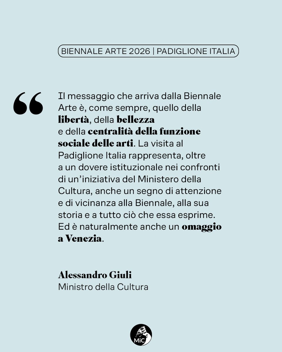 MiC_Italia's tweet photo. Il Ministro della Cultura @AlessGiuli ha visitato il Padiglione Italia della 61. Esposizione Internazionale d’Arte - @la_Biennale, insieme al Presidente Pietrangelo Buttafuoco.

https://t.co/axP2MFKokN https://t.co/nCigPsjS7Q