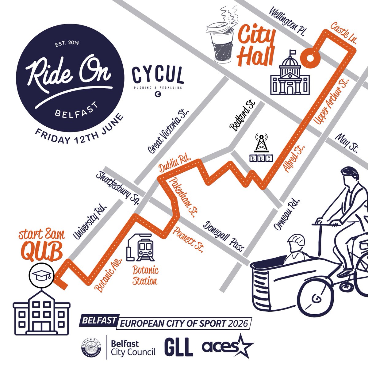 cyculcc's tweet photo. RIDE ON BELFAST!

Designed to coax you out of your car &amp; show you how simple, safe &amp; stress-free cycling to work can be.
Ditch the car… go Dutch!

Fri 12th June
Leaving @QUBelfast: 7.45am
Free breakfast at City Hall: 8.30-9,30am
Supported by @belfastcc
https://t.co/oumpx9qQfO https://t.co/a7hsywYL3Q