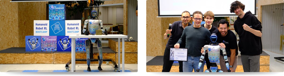 _TheConstruct_'s tweet photo. Updated Training Schedule for the Humanoid Robot RL Bootcamp

From locomotion → whole-body control → Vision-Language-Action models.

Day 1 | RL for Humanoid Locomotion
Day 2 | RL for Whole-Body Control
Day 3 | Vision-Language-Action Models

https://t.co/kmLjSDJH9L https://t.co/GcjrZHIial