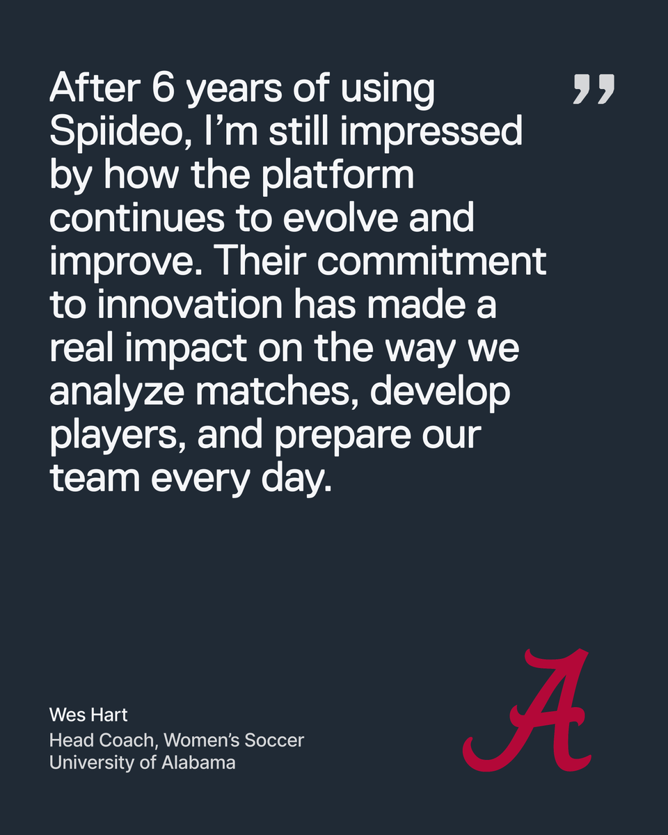 spiideo's tweet photo. "After 6 years of using Spiideo, I'm still impressed by how the platform continues to evolve." — Wes Hart, Head Coach Women's Soccer, University of Alabama

As the official National Video Exchange provider for NCAA Division I women's soccer, we give 350+ programs and 9,000+ student-athletes seamless access to live and historic footage, advanced data, and the tools to compete at the highest level.

Read the full story: https://t.co/BiA89GA9q3