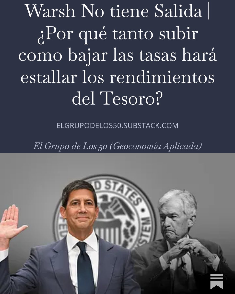elmercurioAON's tweet photo. 🇺🇸 Warsh No tiene Salida | ¿Por qué tanto subir como bajar las tasas hará estallar los rendimientos del Tesoro? 

Warsh hereda la trampa mortal de Powell: Tanto si Kevin Warsh sube como si baja las tasas, los rendimientos de los bonos a 10 años de Estados Unidos, Reino Unido, Japón y Europa van a dispararse.

https://t.co/enNFiXd7xl
