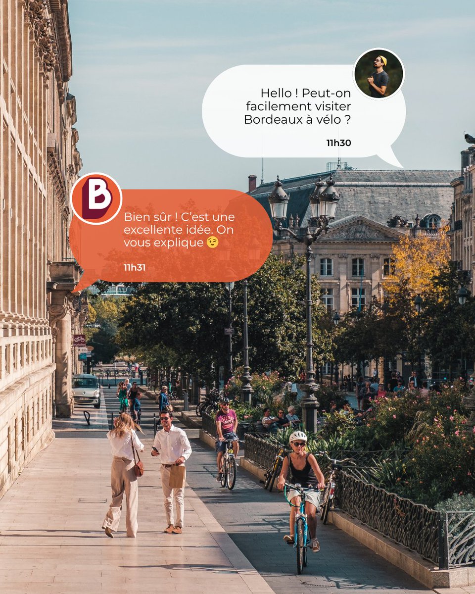 BordeauxTourism's tweet photo. Découvrir #Bordeaux à vélo c'est facile et vraiment sympa 😎 Un ordre d'idée : en 10 ans, le réseau cyclable a doublé, passant de 750 km à 1 500 km. Plus de 2 000 vélos en libre-service sont répartis sur 200 stations 🚴‍♂️ 📸 Teddy Verneuil https://t.co/8RCGM89Dv0